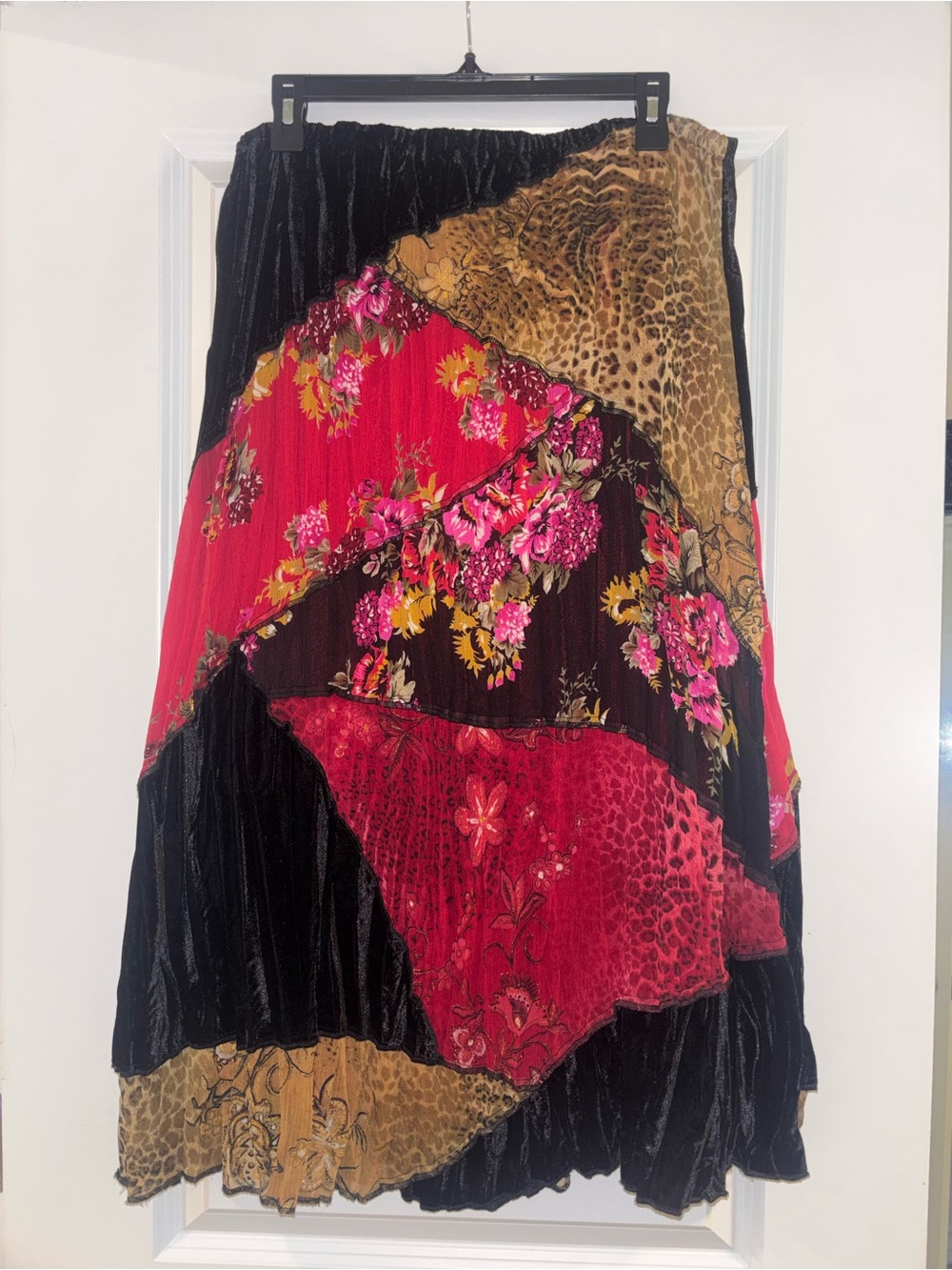 Koret Patchwork Maxi Skirt in Black, Red, Floral & Leopard Print